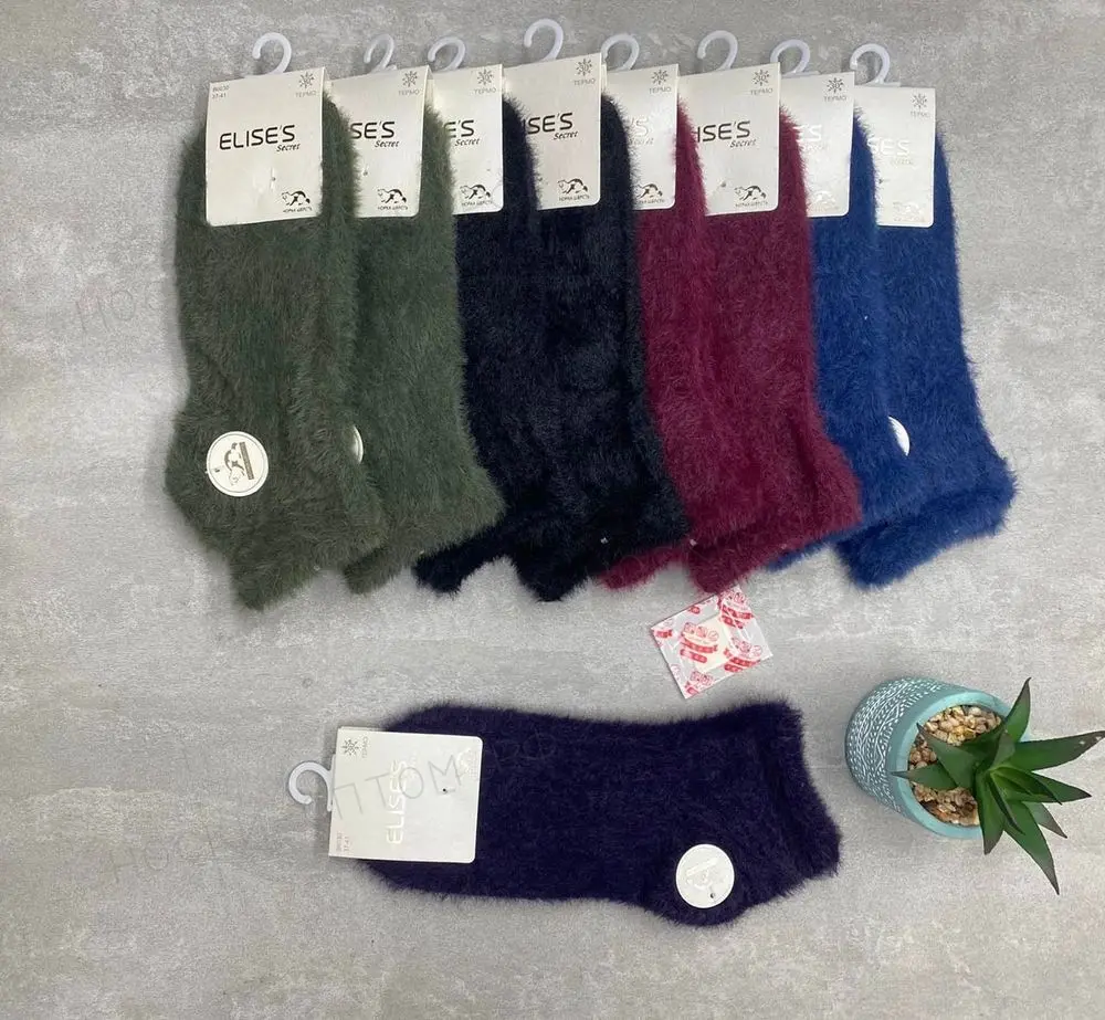 ROE RUE Носки женские, норка+кашемир, пушистые, ассорти