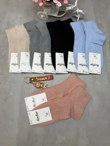 RoeRue, Носки женские короткие, теплые, шерсть ламы, ассорти, в рубчик