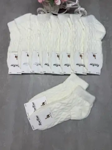 RoeRue, Носки женские короткие, теплые, шерсть ламы, белые, с ажуром