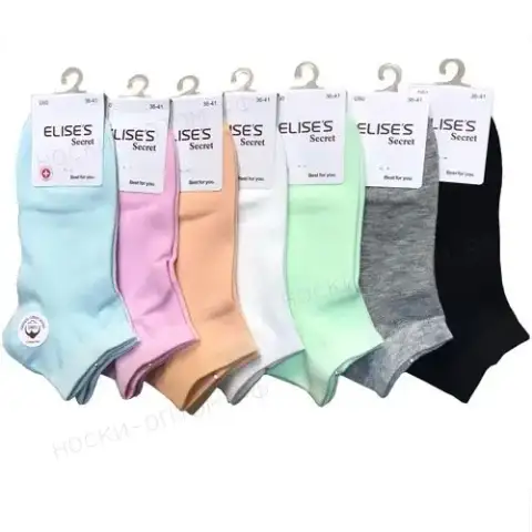 ELISES, Носки женские, короткие, хлопок, однотонные, гладкие, ассорти